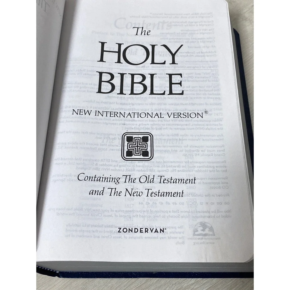 NIV Holy Bible Zondervan Navy Blue Leather Look Silver Gilt Edges Christian Gift